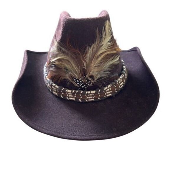 Miller Brothers Other - Miller Brothers Western Wear Size 7 1/8 Feathered Brown Wool Cowboy Hat